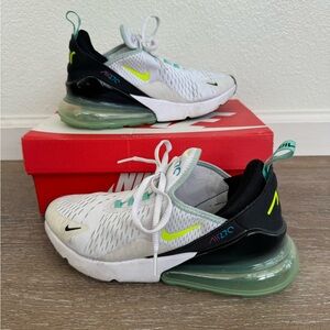 Nike Air Max 270 White Black Green Sneakers Size 6.5Y